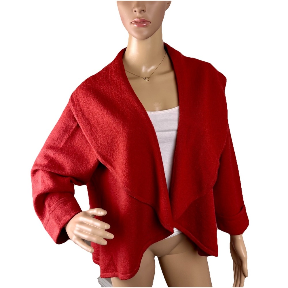 Chico's Women's 3 (XL) Burnt Orange Open Knit Cardigan 100% Wool‎ Fall Layering